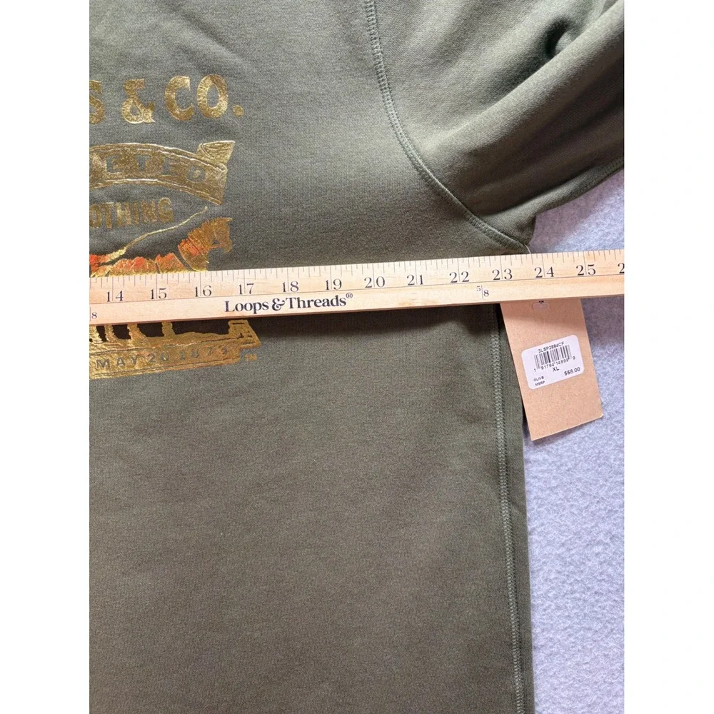Levi Strauss Mens XXL‎ Olive Green Gold Metallic Graphic Fleece Sweatshirt NWT